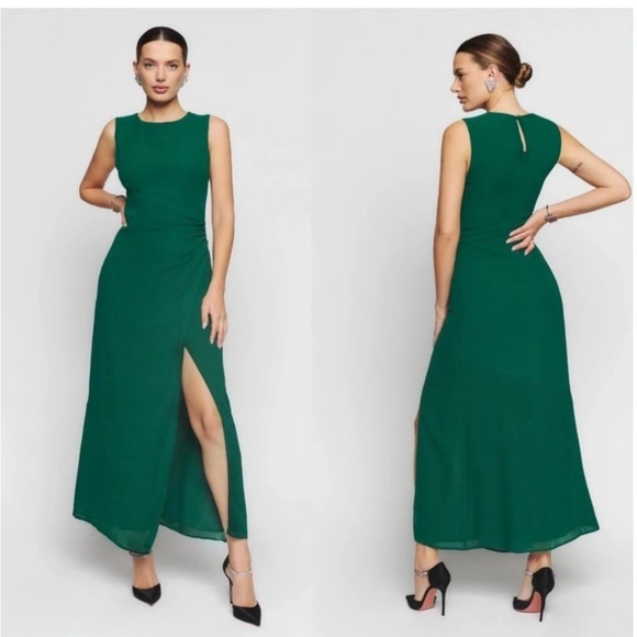 Reformation Dress Ledger Maxi Chiffon High Neck in Sycamore Green - Picture 1 of 8